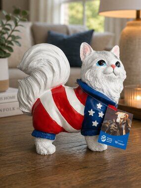 Humane Society Patriotic Cat Statue 9.5” 4th of July Decor NWT